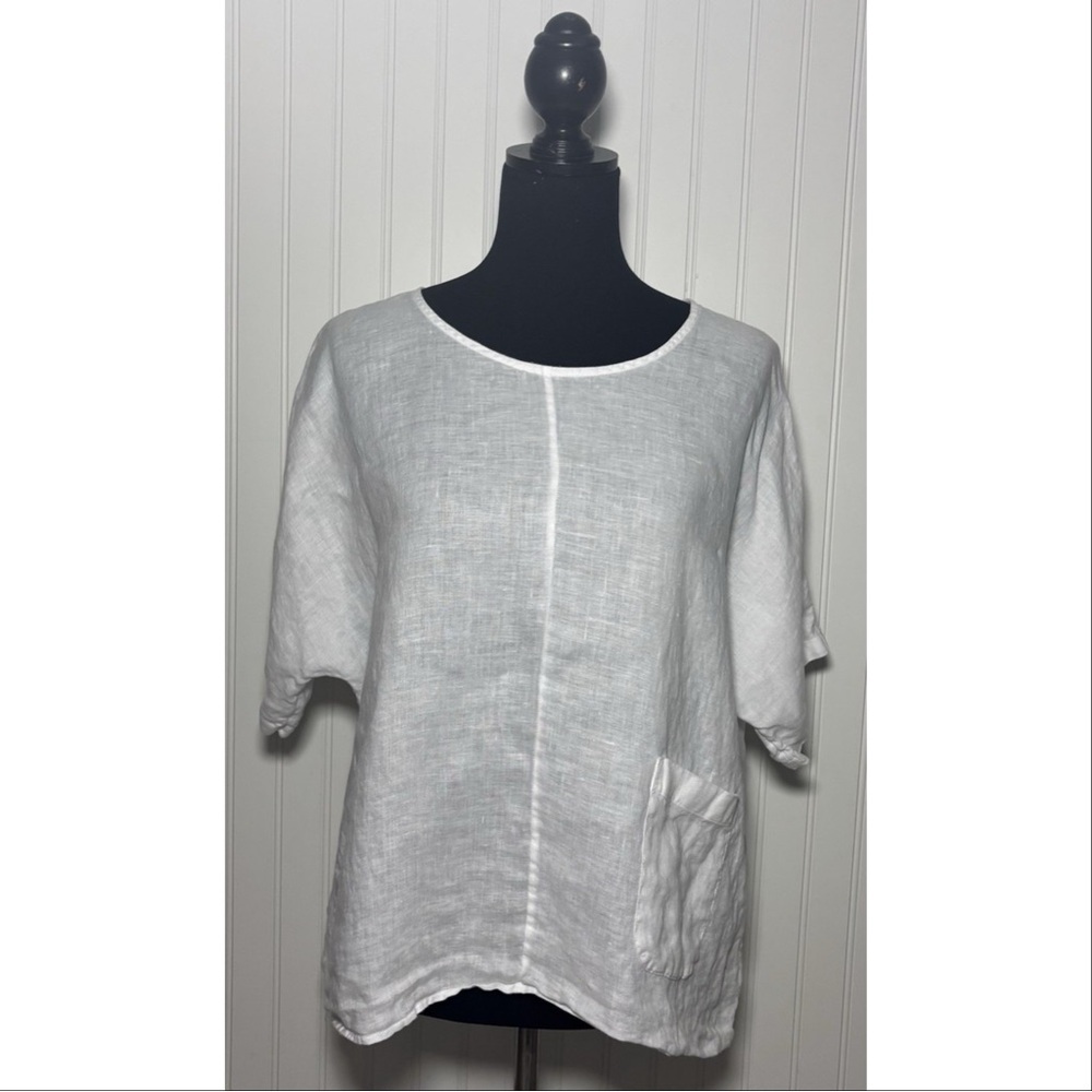 PureJill‎ J. Jill Short Sleeve Relaxed Linen Blouse Lagenlook Womens Size Large - Picture 2 of 12